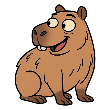 playful capybara looking to the side, cartoon style sticker
