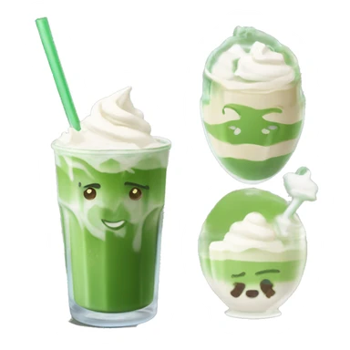 Iced matcha latte in a glass cup with whipped cream sticker