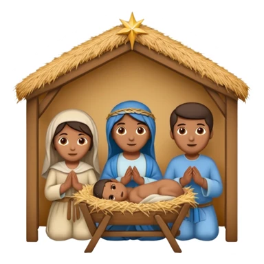 nativity scene in a manger with humans with Mediterranean skin color sticker