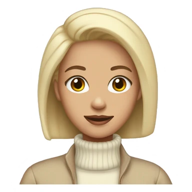 a bald girl wearing a white turtleneck sweater and a beige jacket out the sweater sticker