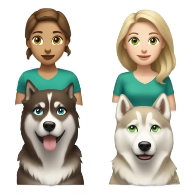 White Woman hair brown and bleus eyes and golden Husky With green eyes sticker