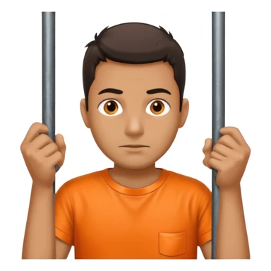 prisoner with orange shirt, metal bars in front of him and he touches the bars sticker