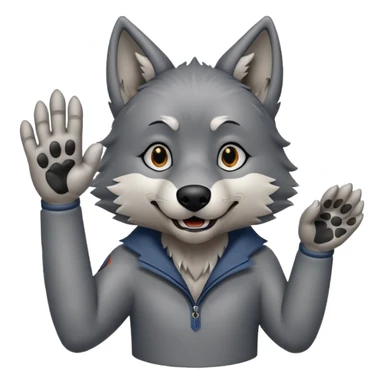  A real wolf waving his hand while he's standing but he's hand loks like a wolf's hand sticker