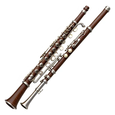 Cinematic Realistic Oboe, slender and elegant dark wood body, silver-plated keys catching soft highlights, delicate reed resting at the top, glowing with refined and classical beauty. sticker