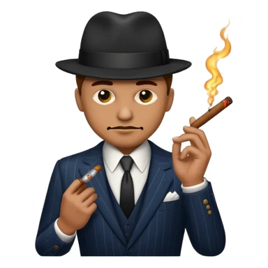 gangster emoji, classic mafia look, pinstripe suit, cigar sticker