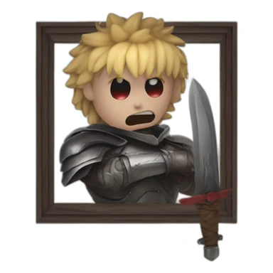 angry berserk guts carrying a huge sword on his shoulder framed on his bust sticker