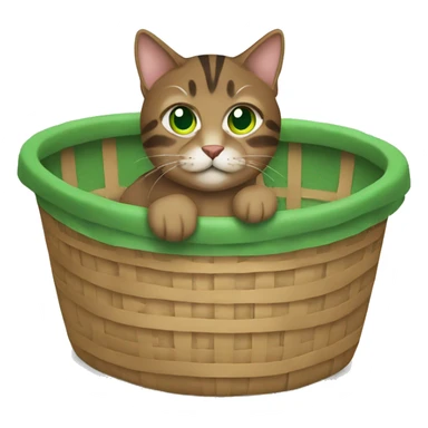  brown tabby cat with green eyes sitting in a basket sticker