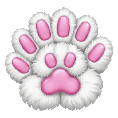 white fluffy paw, view from the top, pink nails, cute sticker