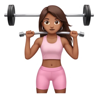 a north-east indian girl with long brown hair wearing a soft pink gym top holding a barbell  sticker