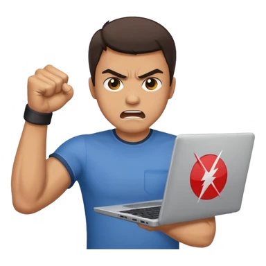 angry man throwing a laptop sticker