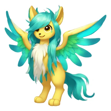 Anthro Sona Cool Cute Colorful Shy Winged Shiny Fakemon-Fantasy-Creature With Long Hair-Mane Full Body sticker