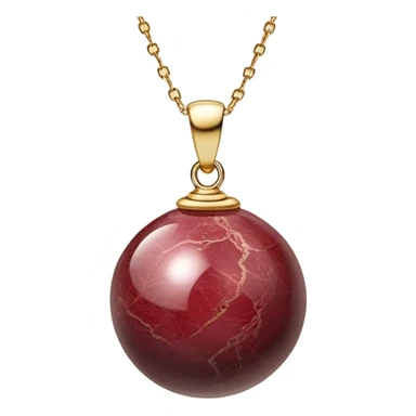 A polished round ball wine granite pendant suspended from a delicate gold chain, like a drop of enchanted starlight, glowing with the warmth of passion and the quiet power of transformation ethereal sticker