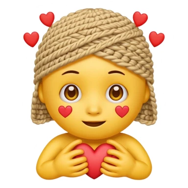 Normal Cute Yellow face emoji with hand crocheting with hearts around head  sticker
