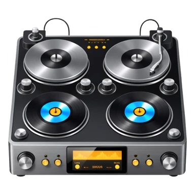 A dual turntable deck with glowing knobs and waveform screens.
 sticker