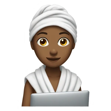 A girl with a towel, with a computer  sticker