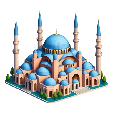 Isometric illustration of Istanbul, featuring Hagia Sophia with its large central dome and four tall minarets, paint photorealistic style sticker
