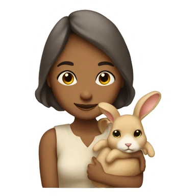 A fair complexioned lady holding beige bunny and hugging him with her eyes closed   sticker