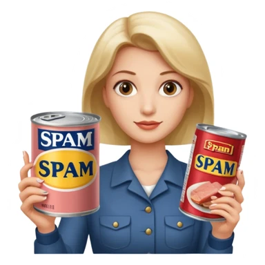 cameo painting of woman holding spam sticker