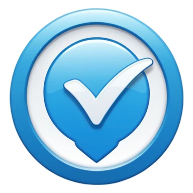 Bright blue verified badge, white checkmark, clean icon, transparent background --ar 1:1 sticker