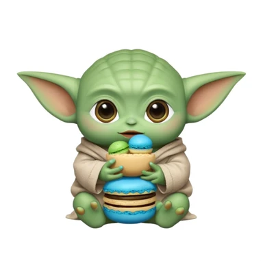 baby yoda eating a blue macaroon  sticker