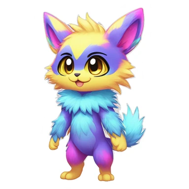 Anthro Scalie Fluffy Cool Cute Magical Shiny Colorful Neon Vibrant Colors Sparkle Kemono-style Chibi Fantasy-Animal-Fakémon-Pokémon-Hybrid Fur Sona Aesthetic Full Body sticker