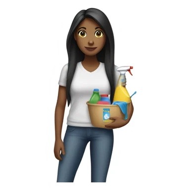 Brown girl with long black hair cleaning sticker