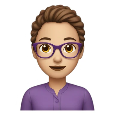 Girl with brown hair in glasses. wearing purple sticker