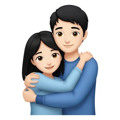 Two best friends one boy with black hair, one girl with black hair hugging happy and grateful  sticker