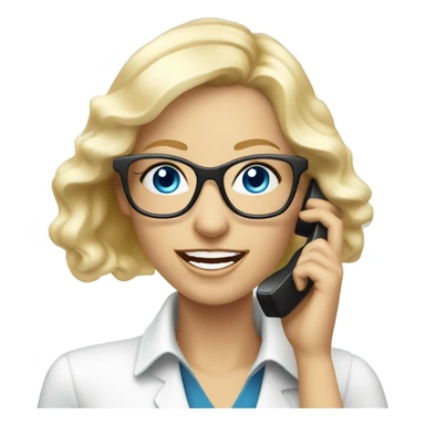  Elegant real blonde lady with glasses happy blue eyes talking on a phone  sticker
