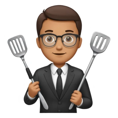 man with glasses wearing a suit and holding a grilling spatula sticker