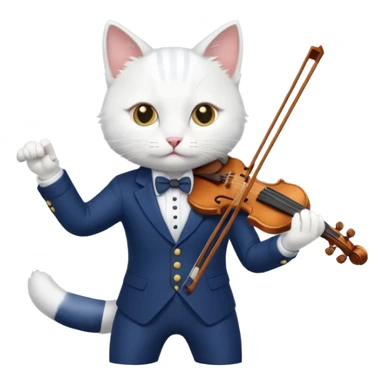 white cat play violin, wear navy suit sticker