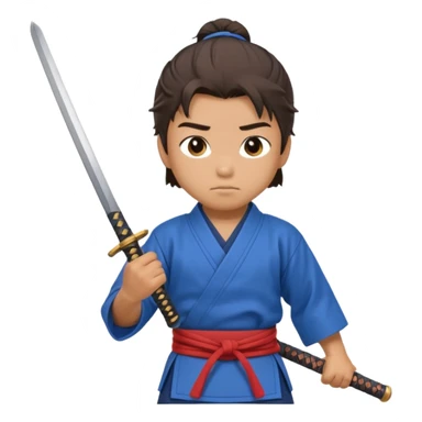 A young samurai apprentice gripping his wooden practice sword nervously.
 sticker