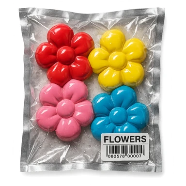 small colorful flowers, glossy and puffy, vacuum-sealed style sticker