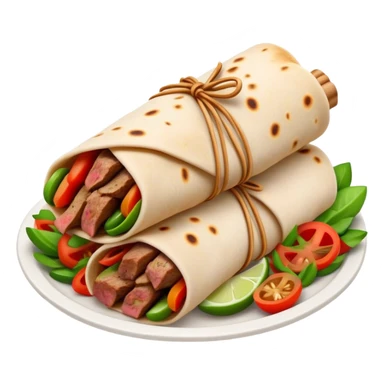 Cinematic Realistic Gyros Dish Emoji, showcasing succulent, spiced meat wrapped in pita with fresh vegetables rendered with lifelike detail and dynamic, appetizing lighting. sticker