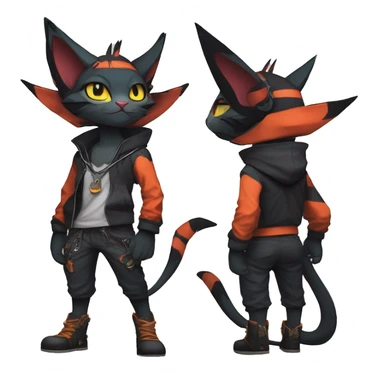 Cool Anthro Noivern-Litten-Sphynx-Pokémon with edgy stripes collar punk techwear cool fiddler-hat Full Body sticker