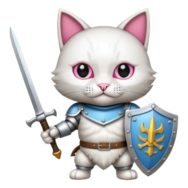 un gato blanco con armadura y llevando dos espadas sticker