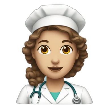 White nurse woman with curly long brown hair sticker