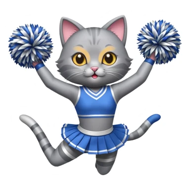 A sleek grey cat cheerleader twirling pom-poms with confident energy. sticker