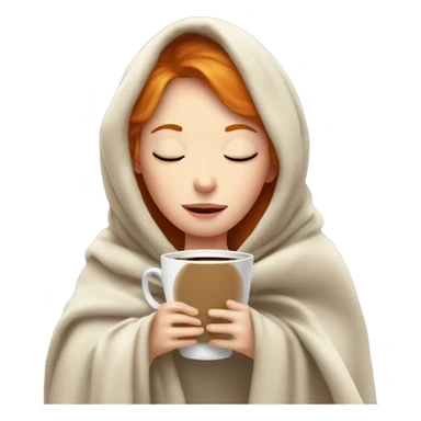 ginger girl with blanket over her head with a coffee and eyes closed sticker