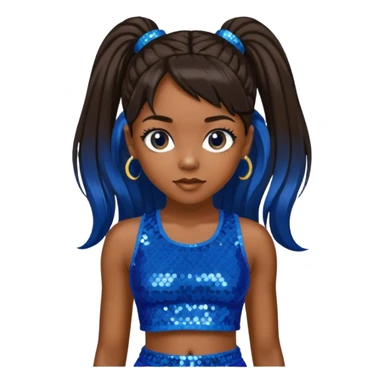 Left Eye from TLC with long dark brown ponytail hair, blue sequin crop top and pants sticker