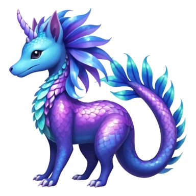 Shiny Exotic Tropical Iridescent Dusky Nightly Meganium-Amaura-Suicune-Fakémon-fusion-creature (full body) sticker