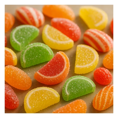realistic photo of colorful gummy Italian candies scattered on a table sticker