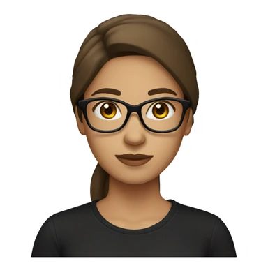 long brown hair girl straight , brown eyes, with glasses, light skin in black t shirt sticker