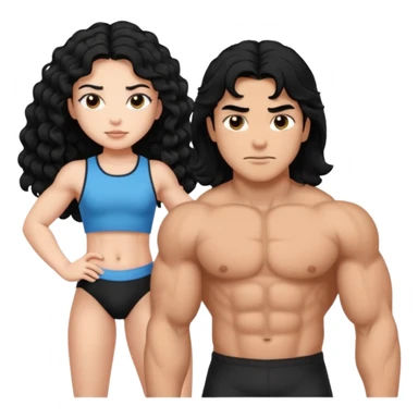 A strong man with straight black hair protecting a shorter girl with long curly black hair sticker