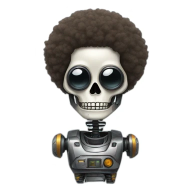 robot skull with afro hair sticker