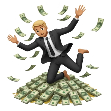 diving into a pile of money sticker
