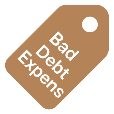 brown price tag icon with 'bad debt expense' written in white text, simple and professional sticker