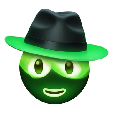 😳 with a green glowing face, wearing a black fedora hat sticker