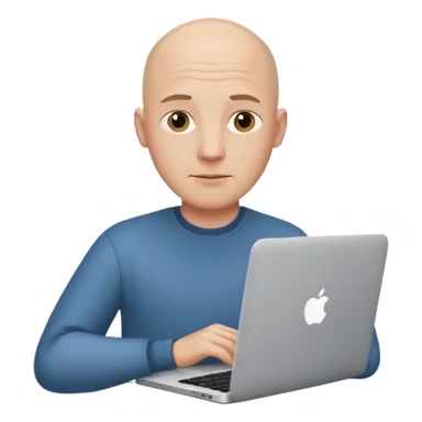 bald young guy with MacBook no wrinkle on face sticker