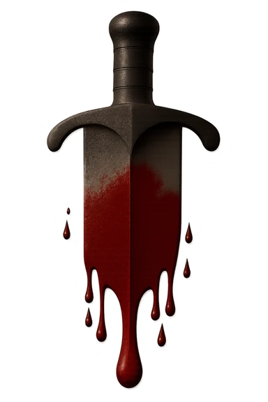 Render this exact sword in high resolution with no background. Keep all proportions, colors, blood, and details exactly as shown in the reference image. No changes to the sword. Transparent background. sticker